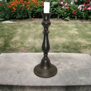 Brass Candlestick Vintage Candle Holder 9.75" Round Base Pillar Grannycore